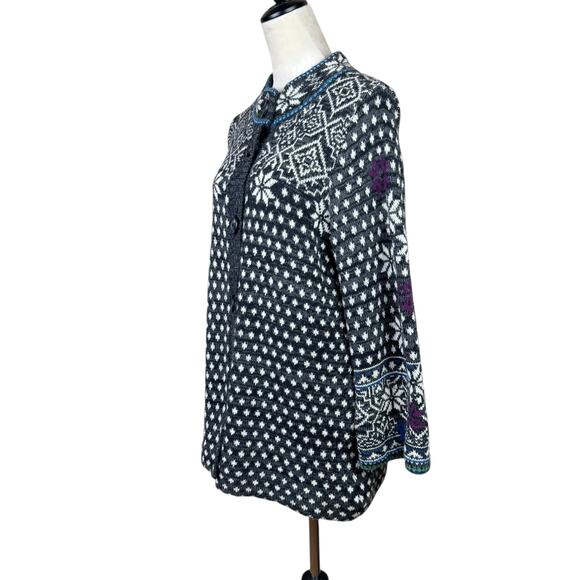 Anthropologie Rosie Neira Wool Blend Chunky Knit Nordic Long Cardigan Sweater - Picture 6 of 15